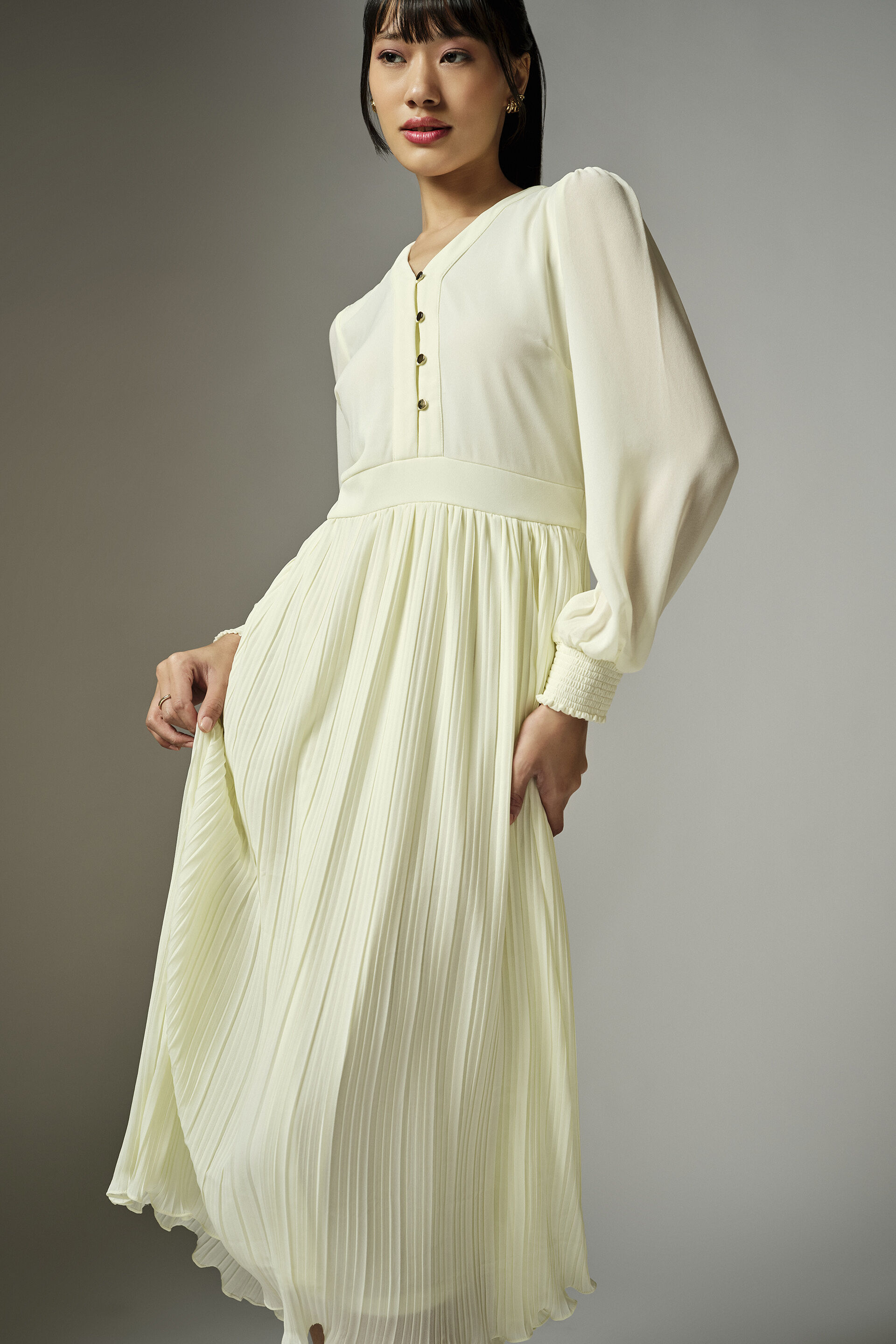 Gloria Cream Pleated Dress, White, image 5